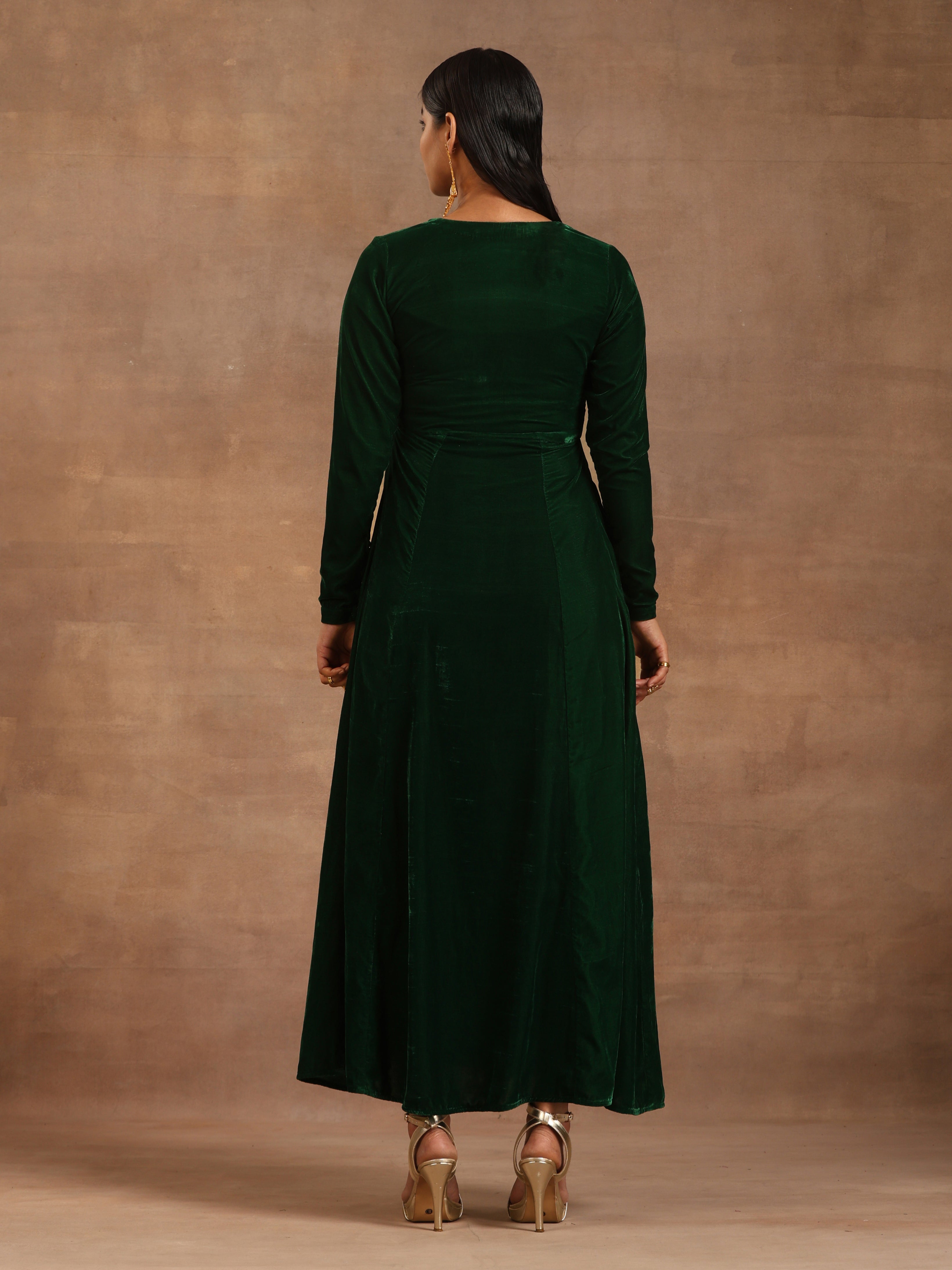 trueBrowns Green Velvet Dress - Distacart