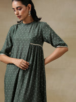 Thumbnail for trueBrowns Dark Green Bandhani Printed Silk Side Gathered Kurta Pant Set - Distacart