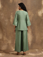 Thumbnail for trueBrowns Light Green Bandhani Printed Silk Co-Ord Set - Distacart