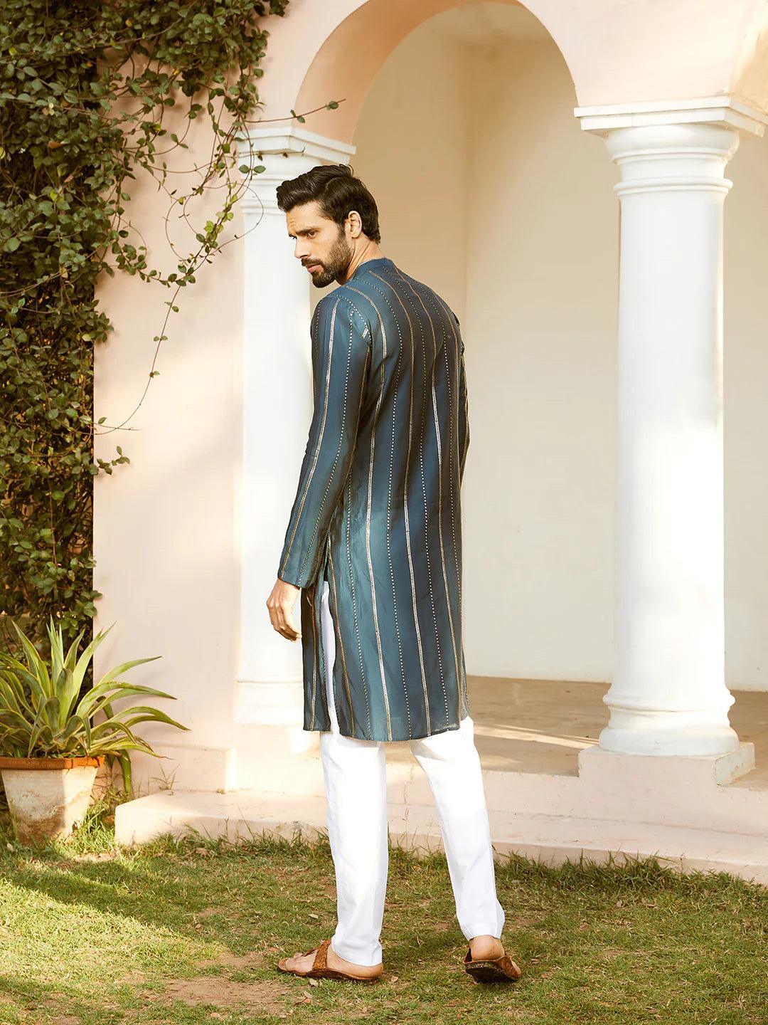 Fabmade Embroidered Regular Sequinned Chanderi Silk Kurta With Pyjamas - Distacart