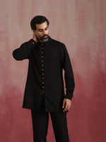Thumbnail for trueBrowns Men's Black Cotton Dobby Kurta Co-ord Set - Distacart
