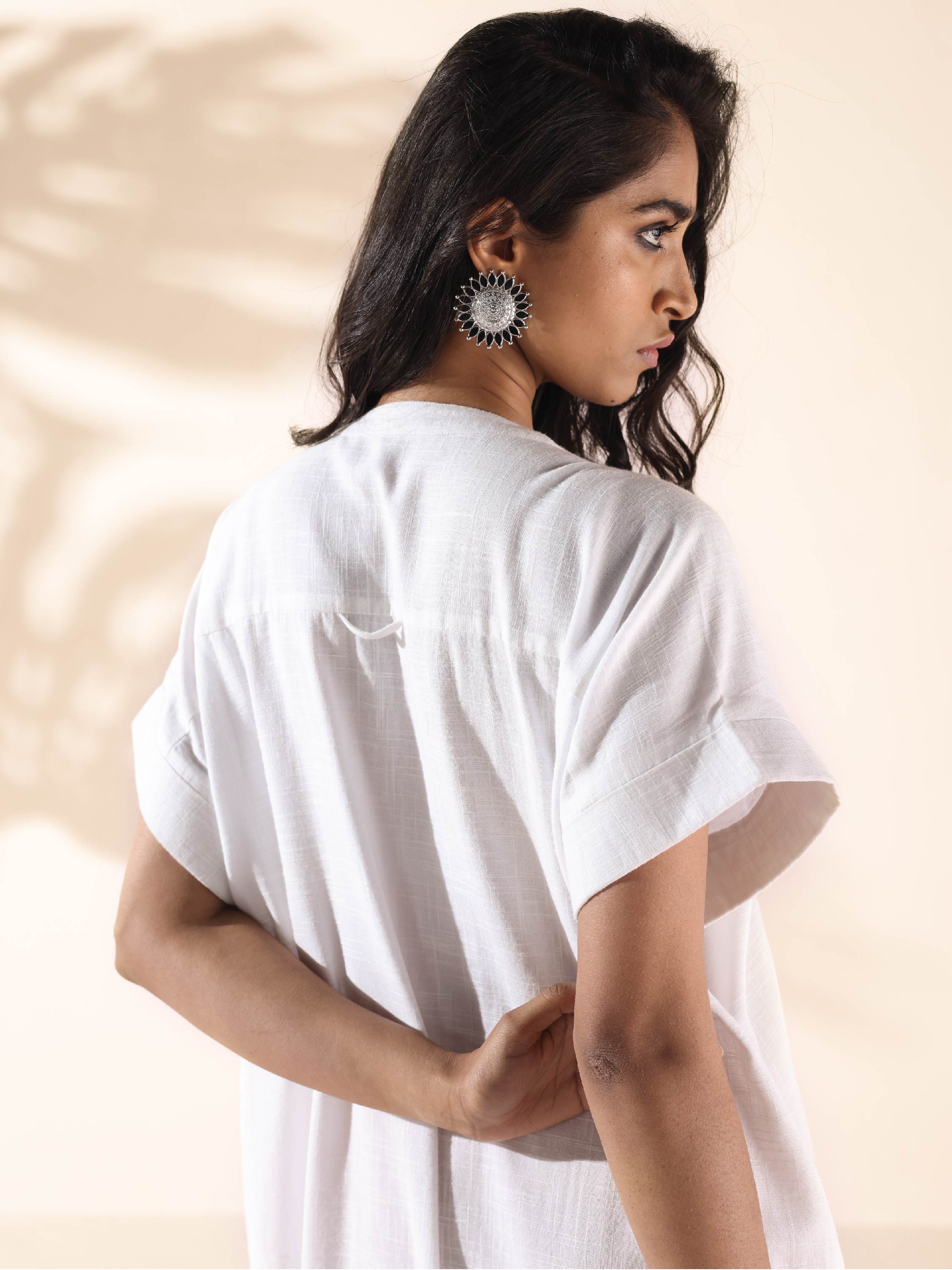 trueBrowns White Cotton Oversized Dress - Distacart