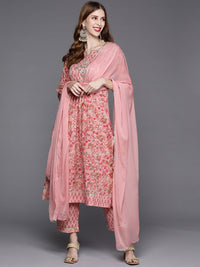 Thumbnail for Varanga Floral Printed Embroidered Kurta With Straight Pant And Chiffon Dupatta