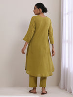 Thumbnail for trueBrowns Avacado Green Dobby Flared Slit Kurta Pant Set - Distacart