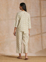Thumbnail for trueBrowns Green Buta On Off-White Block Print Cotton Co-Ord Set - Distacart