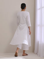 Thumbnail for trueBrowns White Dobby High Slit Gathered Kurta Set - Distacart