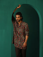 Thumbnail for trueBrowns Men's Black Ikat Muslin Silk Printed Co-ord Set - Distacart