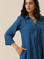 Thumbnail for trueBrowns Classic Blue Slub Texture Collar Short Co-Ord Set - Distacart