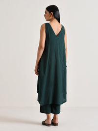 Thumbnail for trueBrowns Dark Green Sleeveless Flared Kurta Pant Set - Distacart