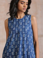 Thumbnail for trueBrowns Indigo Dabu Zig-Zag Motifs Print Cotton Sleeveless Co-Ord Set - Distacart