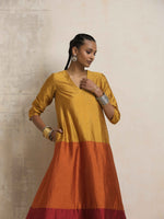 Thumbnail for trueBrowns Gold Orange Silk A-line Kurta Set - Distacart