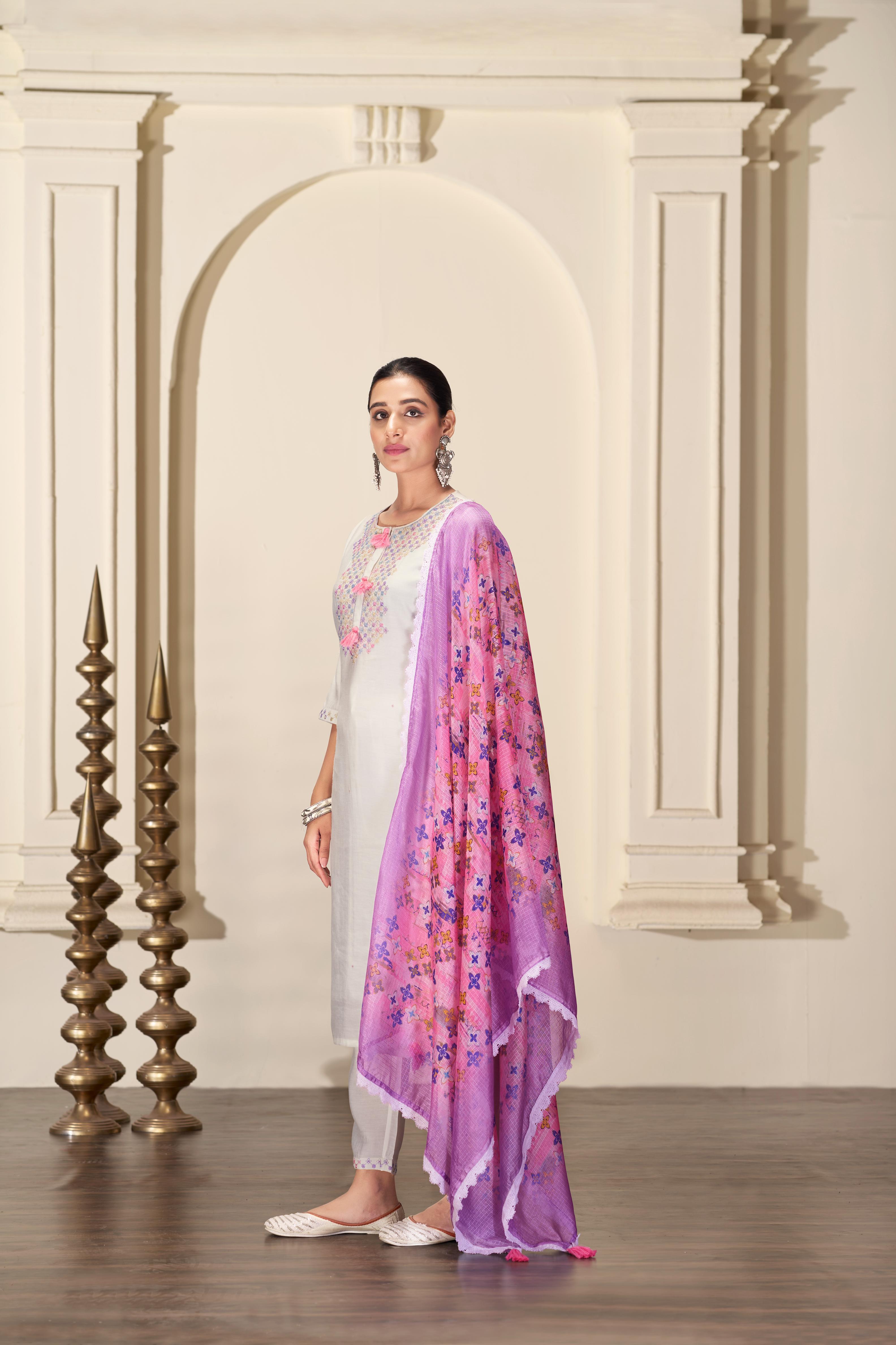 BulBul Bhumi Offwhite Silk Kurta Set with Dupatta