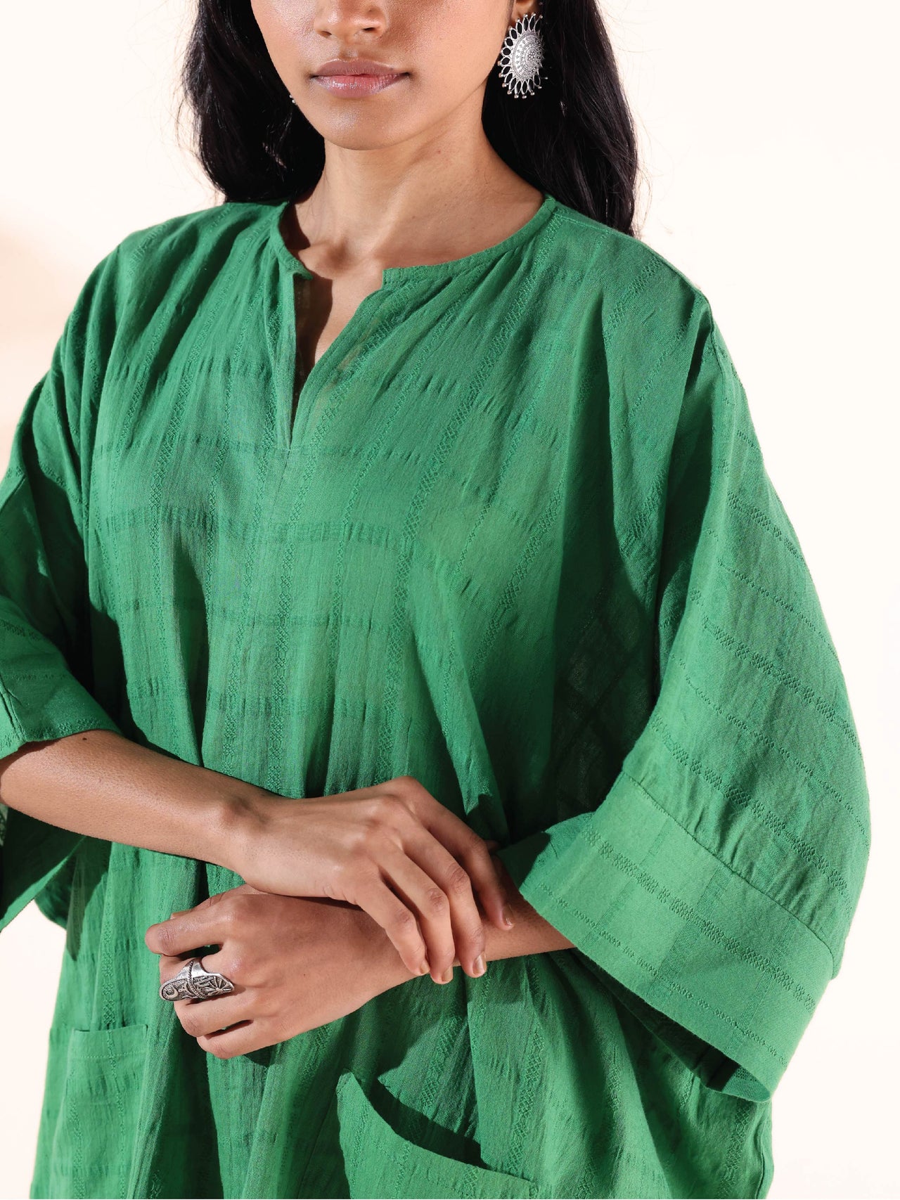 trueBrowns Green Cotton Dobby Oversized Co-ord Set - Distacart