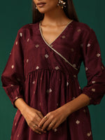 Thumbnail for trueBrowns Wine Diamond Viscose Silk Waist Gathered Co-ord Set - Distacart
