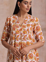 Thumbnail for trueBrowns Red Overall Floral On White Cotton Block Print Kurta Pant Set - Distacart