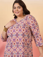 Thumbnail for Sztori Plus Size Ethnic Motifs Printed V-Neck Crepe Straight Kurta - Distacart