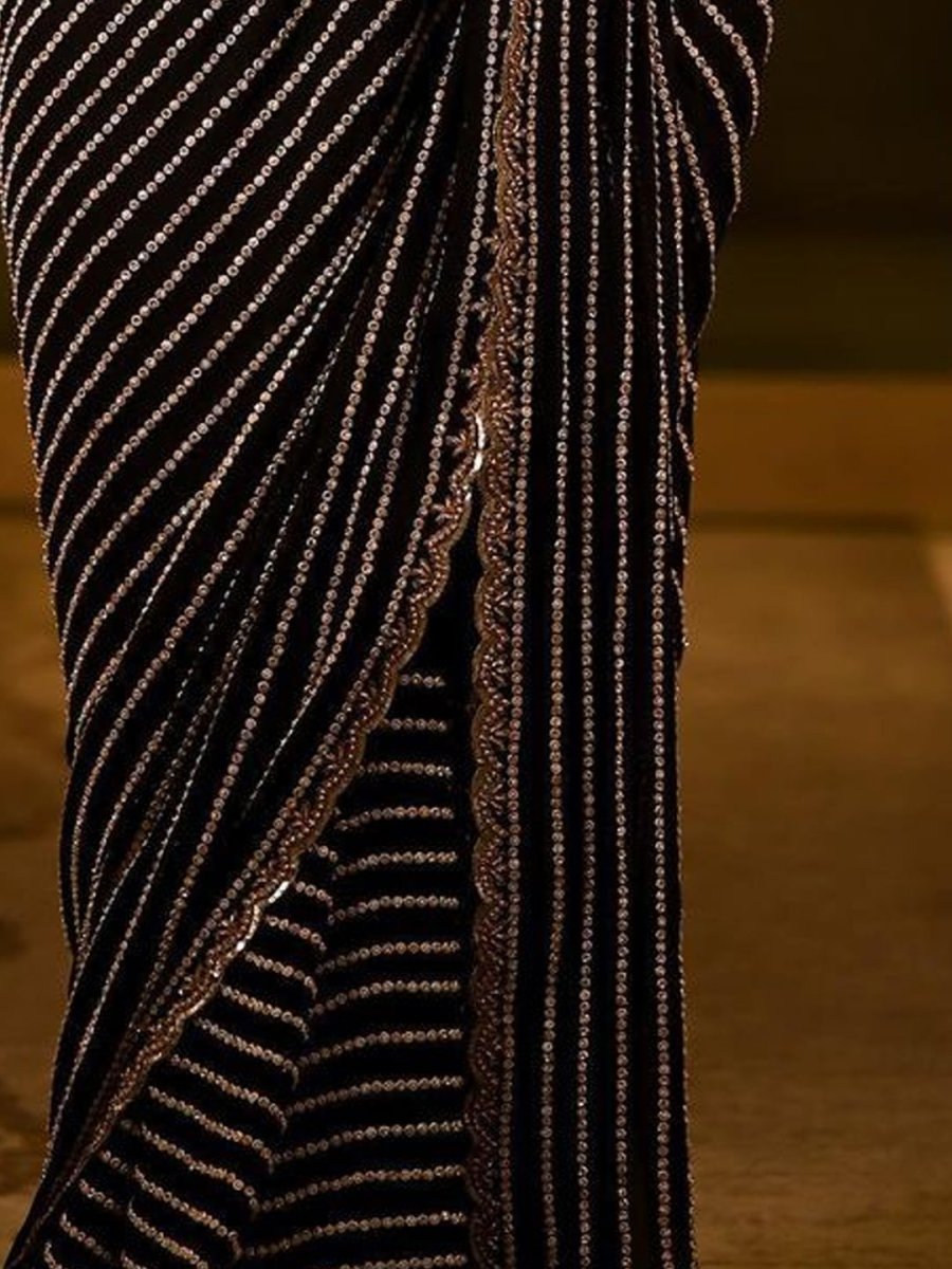 Anouk Black & Gold-Toned Sequin Embellished Georgette Saree - Distacart