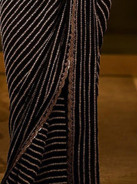 Thumbnail for Anouk Black & Gold-Toned Sequin Embellished Georgette Saree - Distacart