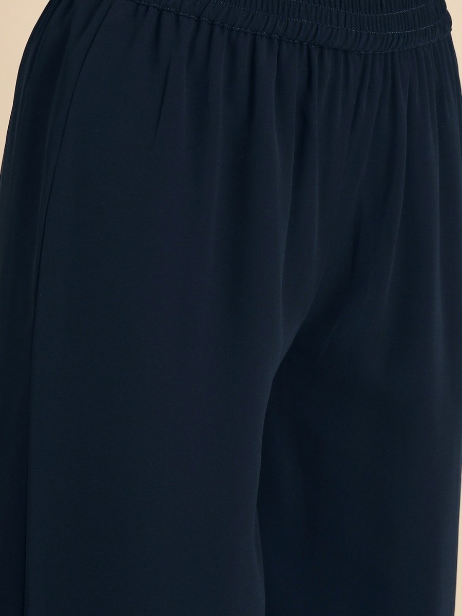 Anouk Women Navy Blue Chikankari Embroidered Kurta with Palazzos - Distacart