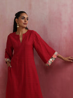 Thumbnail for trueBrowns Red Straight Cotton Dobby Kurta Set - Distacart