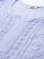 Thumbnail for ADA Women Blue & Blue Ethnic Motifs Embroidered Chikankari Georgette Kurta - Distacart