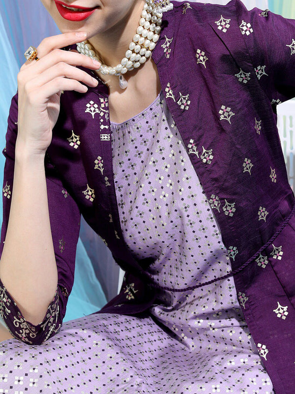 Vishudh Women Ethnic Motifs Printed Empire Kurta with Trousers & Jacket - Distacart