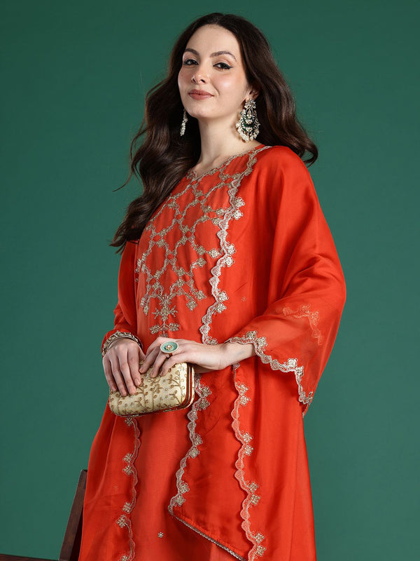 Indo Era Floral Embroidered Kurta with Trousers & With Dupatta