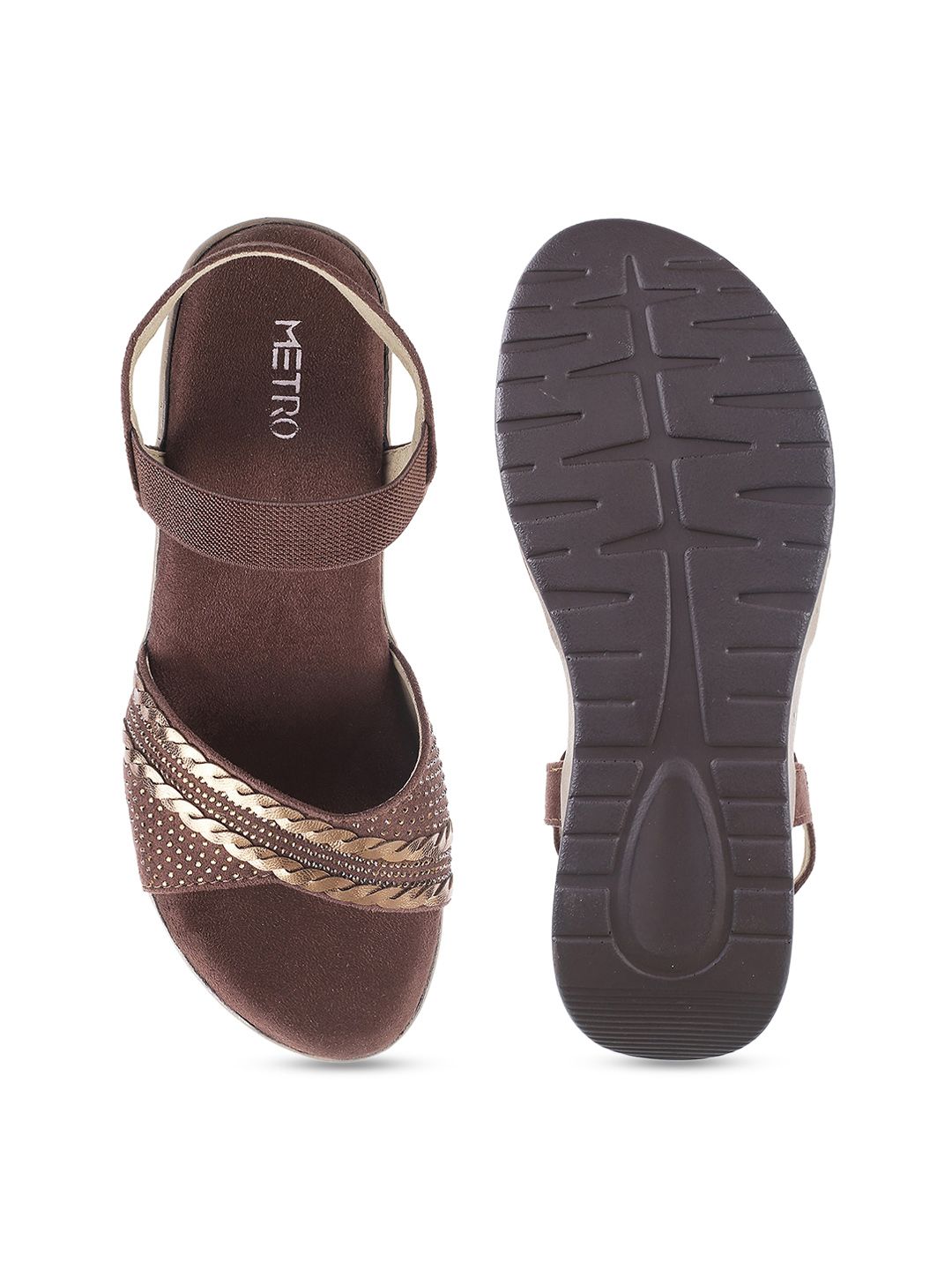 Metro Embellished Open Toe Wedges With Backstrap