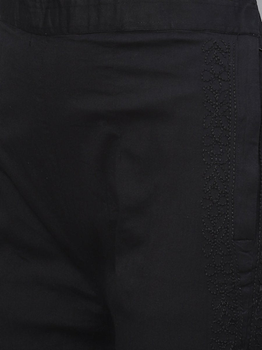 ADA Women Black & Mustard Yellow Chikankari Embroidered Sustainable Kurta with Trousers - Distacart