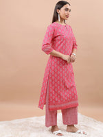 Thumbnail for Vishudh Floral Printed Pure Cotton Regular Kurta with Palazzos - Distacart