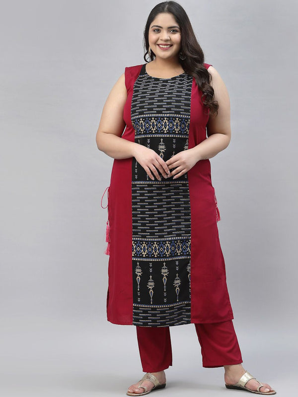 Sztori Plus Size Tribal Printed Regular Straight Kurta With Trousers - Distacart