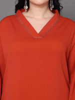 Thumbnail for Sztori Plus Size V Neck Regular Silk Crepe Straight Kurta with Trousers - Distacart