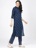 Thumbnail for Vishudh Women Navy Blue Floral Printed Pure Cotton Kurta with Palazzos - Distacart