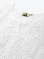 Thumbnail for ADA Women White & Black Paisley Embroidered Chikankari Handloom Kurta with Trousers - Distacart