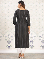 Thumbnail for Ode by House of Pataudi Striped Round Neck Straight Cotton Kurta - Distacart