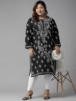 Thumbnail for ADA Women Plus Size Black Floral Embroidered Chikankari Kurta - Distacart