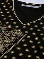 Thumbnail for Ode by House of Pataudi Women Black Ethnic Motifs Printed V-Neck Straight Rozana Kurta - Distacart
