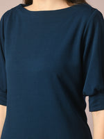 Thumbnail for Myshka Women's Blue Solid Boat Neck Party Top - Distacart