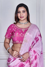 Thumbnail for Morchari Pink Crepe Hand Embroidery Saree And Stitched Blouse