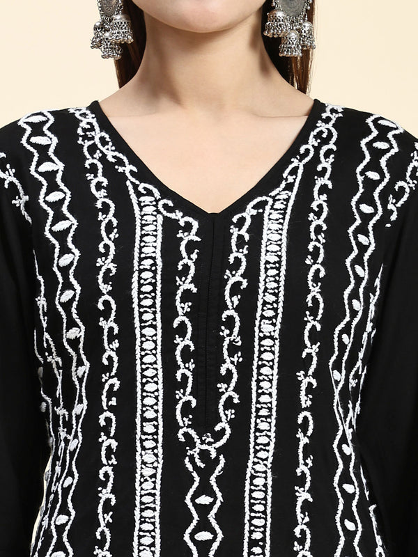 HOUSE OF KARI Ethnic Motifs Embroidered Chikankari Straight Kurta - Distacart