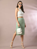 Thumbnail for Myshka Women's Sea Green Solid Knee Length Party Embellished Skirts - Distacart