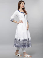 Thumbnail for Vishudh Women White & Navy Blue Printed Anarkali Kurta - Distacart