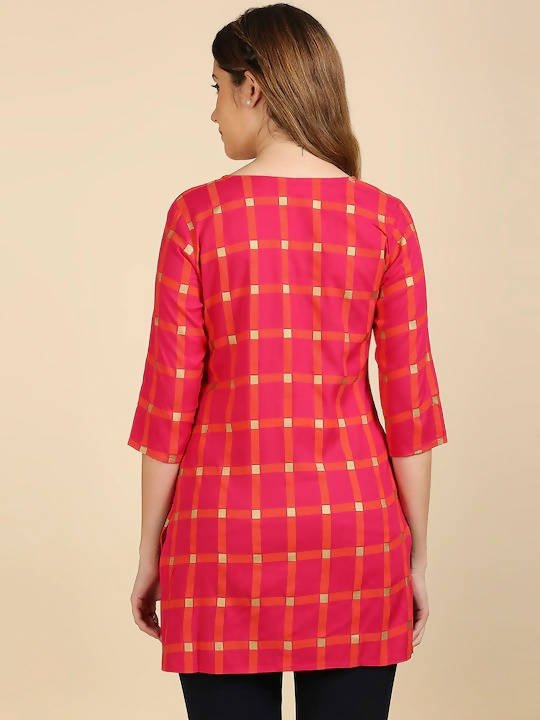 Anubhutee Magenta & Orange Checked Angrakha Kurti - Distacart