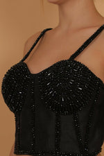 Thumbnail for Joban Fashion Silk Pearl And Beads Hand Embroidery Padded Blouse - Black