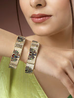 Thumbnail for NVR Women's Set of 2 Gold-Plated Peacock Design Meenakari Handcrafted Bangles - Distacart