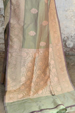 Thumbnail for Joban Fashion Pea Green Pure Katan Pure Handloom Banarasi Silk Saree