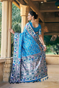 Thumbnail for Aastha Fashion Teal Woven Patola Silk Saree with Blouse - Distacart