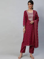 Thumbnail for Anubhutee Maroon Embroidered Kurta with Palazzos & Dupatta - Distacart