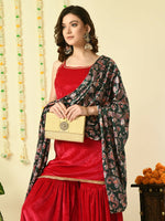 Thumbnail for Myshka Women's Pink Velvet Kurti & Sharara With Dupatta Party Sets - Distacart