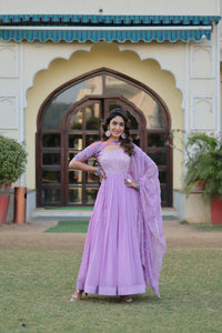 Thumbnail for Aastha Fashion Lavender Faux Georgette Printed Gown With Pant